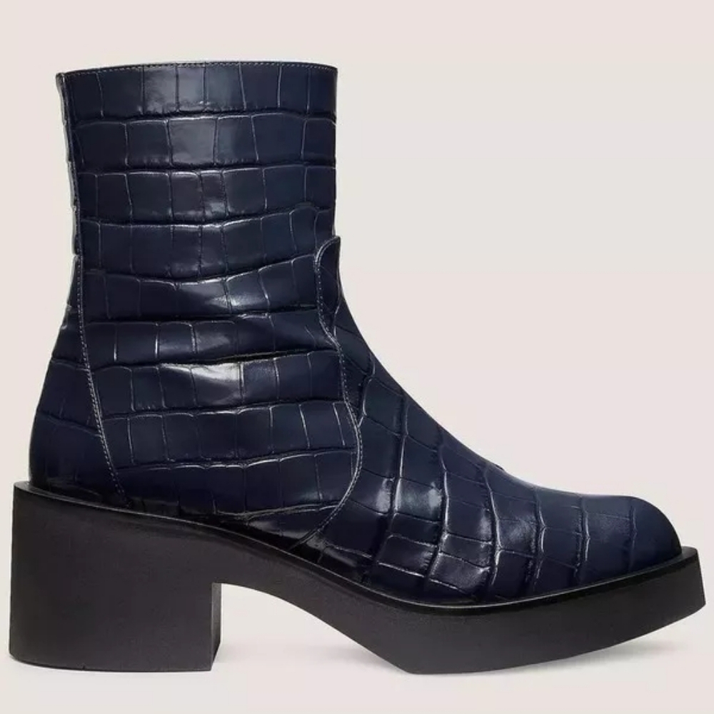 Stuart Weitzman Navy Croc-Patterned Gotham Ankle Boots